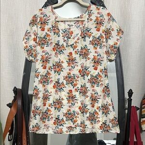 Show Me Your MuMu Floral V-Neck Short Sleeve Top - Cream and Orange